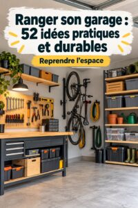 Un garage bien organisé avec des étagères et des boîtes de rangement ordonnées.