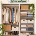 Placard organisé avec des solutions de rangement pratiques.