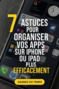 Exemple d'écran d'accueil iPhone bien organisé avec des dossiers d'applications.