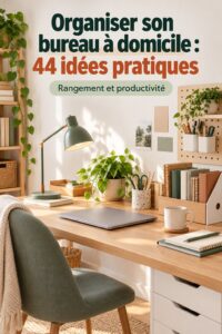 Bureau à domicile avec un espace de travail bien organisé et chaleureux.