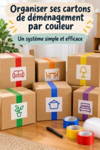 Déménagement organisé avec cartons colorés