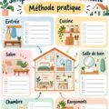 Une femme heureuse dans une maison organisée, illustrant des méthodes pratiques d'organisation.