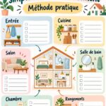 Une femme heureuse dans une maison organisée, illustrant des méthodes pratiques d'organisation.