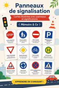 Images de panneaux de signalisation illustrant leurs significations pour la sécurité routière.