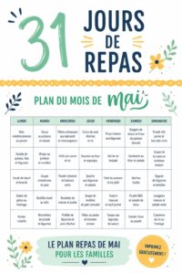 Image d'un plan de repas mensuel avec des recettes variées pour la famille