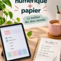 Femme en train d'organiser son emploi du temps avec un planner. Côté digital et côté papier.