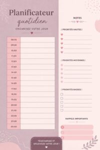 Modèle de planner gratuit sur Canva créé pour aider à organiser son quotidien.