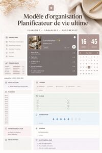 Un planner esthétique avec des designs colorés et inspirants sur une table en bois.