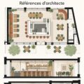 Plan moderne d'un bar avec des éléments de design accueillants