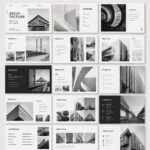 Un portfolio d'architecture ouvert, présentant des projets variés sur des pages élégantes.