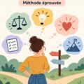 Femme réfléchissant à une décision importante dans un environnement paisible.