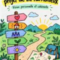 Femme contemplant un carnet avec des notes sur son projet de vie esthétique.