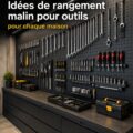 Un espace de travail organisé avec des outils bien rangés sur des étagères.