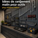 Un espace de travail organisé avec des outils bien rangés sur des étagères.