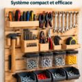 Un coin de garage organisé avec des outils bien rangés, montrant une solution pratique pour maximiser l'espace.