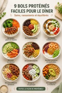 Un délicieux bowl riche en protéines avec légumes colorés et quinoa.