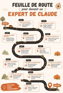 Femme planifiant sa roadmap de développement personnel avec un carnet et un café
