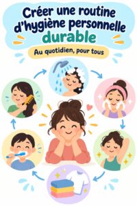 Femme prenant soin d'elle avec des produits d'hygiène personnelle, symbolisant une routine quotidienne et durable.