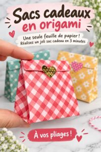 Sac cadeau en origami réalisé à partir d'une feuille de papier, simple et élégant.