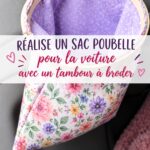 Un sac à déchets fait maison pour voiture en tissu coloré suspendu sur un siège