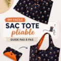 Un sac fourre-tout pliable en tissu coloré sur fond blanc.