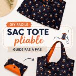 Un sac fourre-tout pliable en tissu coloré sur fond blanc.