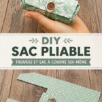 Sac en tissu pliable fait maison sur une table en bois, prêt à être utilisé pour des courses.