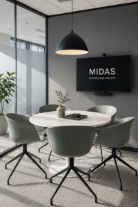 Salle de réunion Midas prête pour une session de travail collaborative.