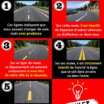 Un panneau de route illustrant différentes lignes de signalisation.