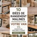 Intérieur d'un van aménagé avec solutions de rangement intelligentes.