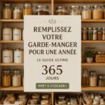 Garde-manger bien organisé avec des étagères pleines de bocaux et d'aliments variés