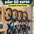 Un support à vélo fait maison, pratique pour l'organisation d'un garage ou d'un espace extérieur.