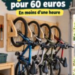 Un support à vélo fait maison, pratique pour l'organisation d'un garage ou d'un espace extérieur.