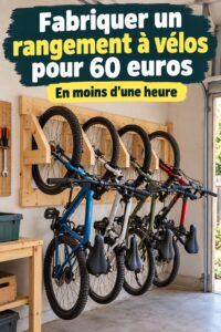 Un support à vélo fait maison, pratique pour l'organisation d'un garage ou d'un espace extérieur.