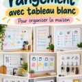 Un tableau blanc décoré avec des notes et des illustrations dans un espace bureau moderne.