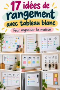 Un tableau blanc décoré avec des notes et des illustrations dans un espace bureau moderne.