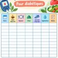 Tableau de contrôle de glucose sur une table de travail avec des outils de santé.