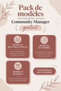 Écran d'ordinateur affichant des modèles Instagram gratuits pour community managers.