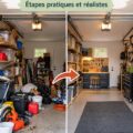 Garage bien rangé avec des étagères et des outils organisés
