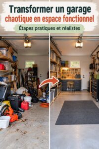 Garage bien rangé avec des étagères et des outils organisés
