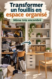 Une étagère bien organisée avec des boîtes et des objets décoratifs, reflétant une ambiance chaleureuse et accueillante.