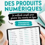 Image illustrant des produits numériques sur un ordinateur portable, symbole de vente en ligne.