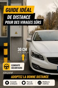 Une femme conduite une voiture sur une route en tournant à gauche, illustrant un virage sécuritaire.